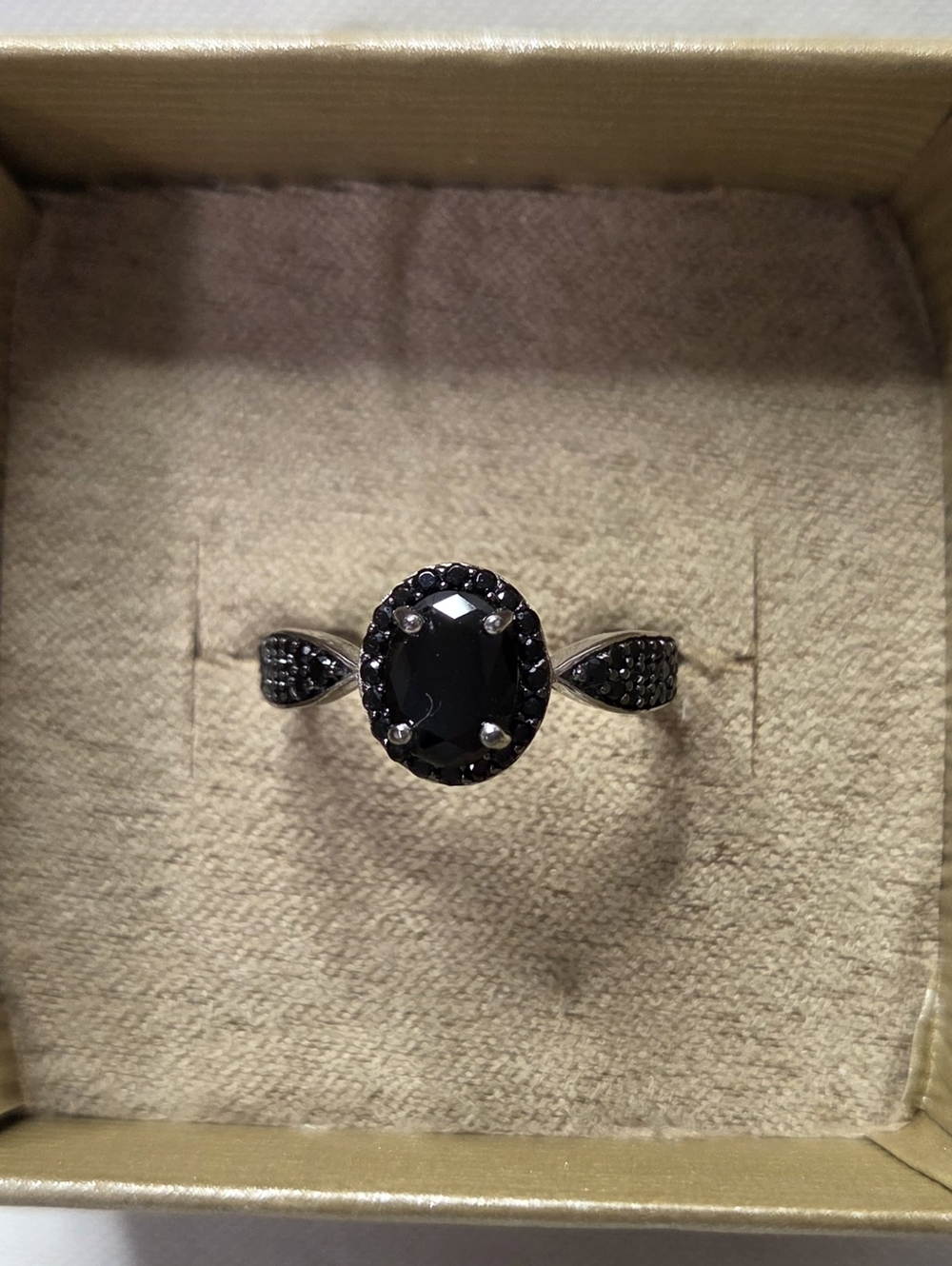 JTV Black Spinel Halo Sterling Silver Ring with Pavé Accents